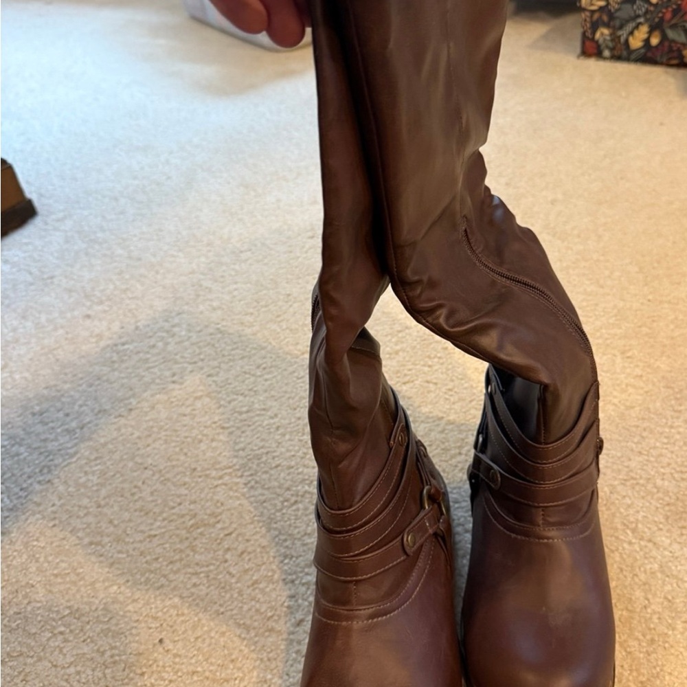 Journee Brown Leather Women's Boots
